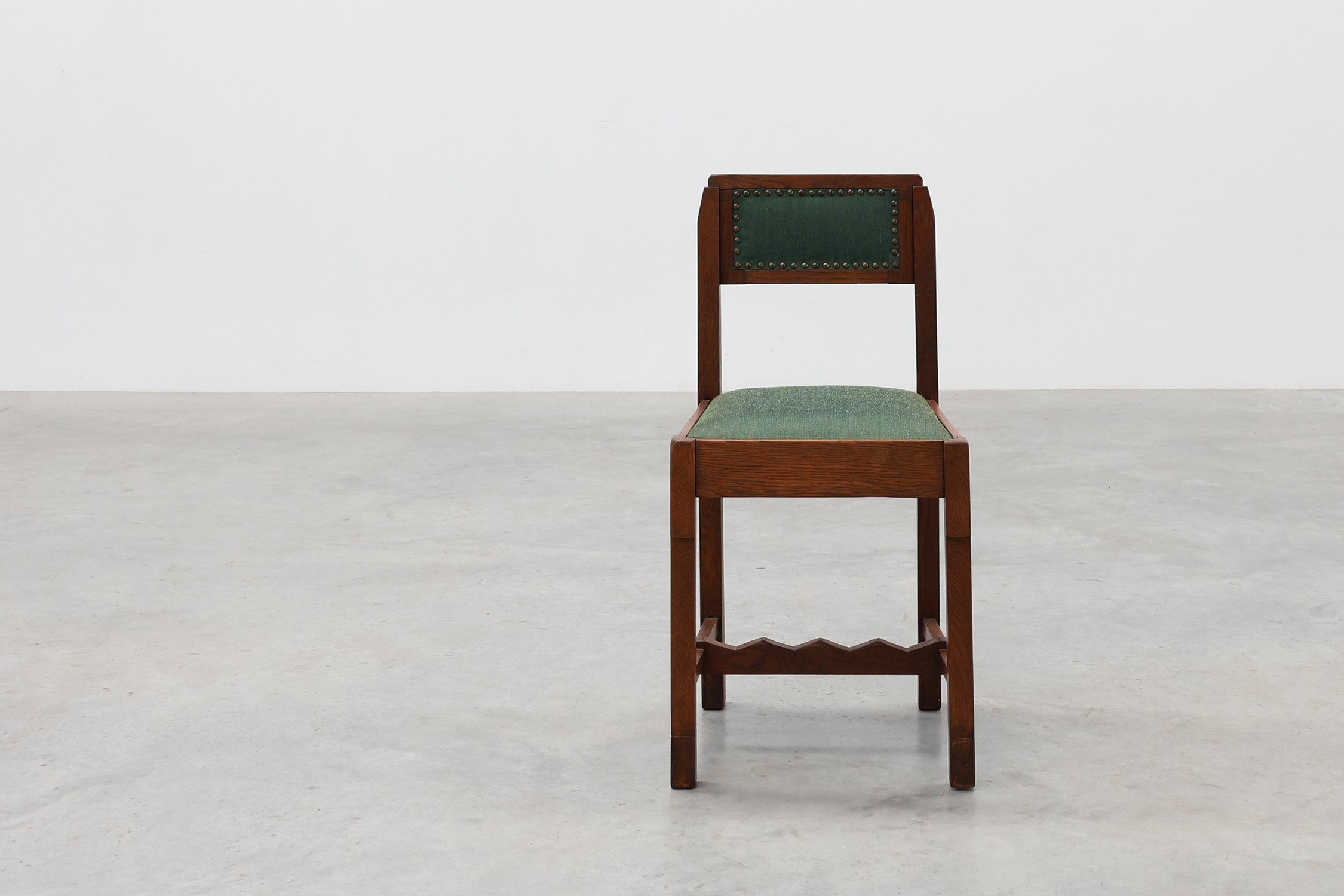 Belgian Art Deco oak side chair with  green upholstery, modernist 1920sthumbnail